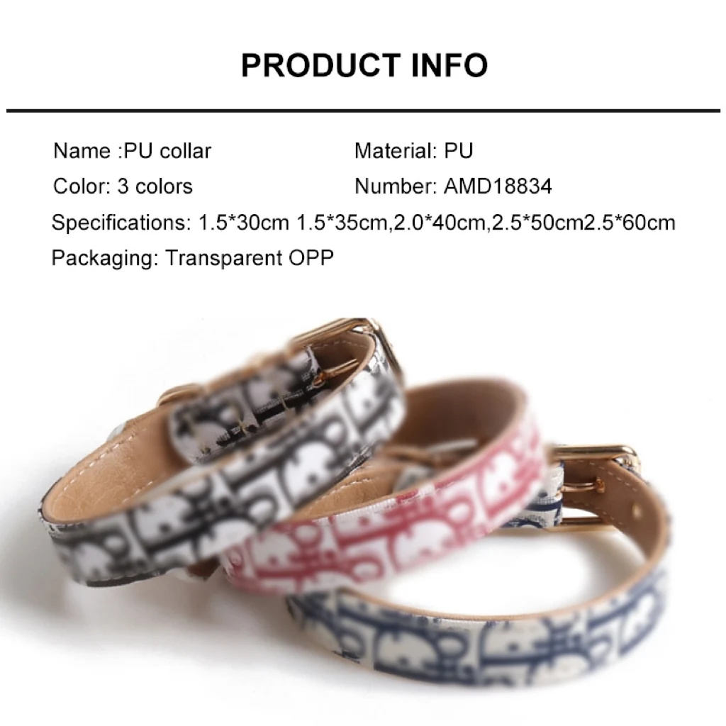 Fashion Pet Necklace Collar PU Metal Buckle Cat Collars Outdoor Training Pets Supplies for Small and Medium-Sized Dogs