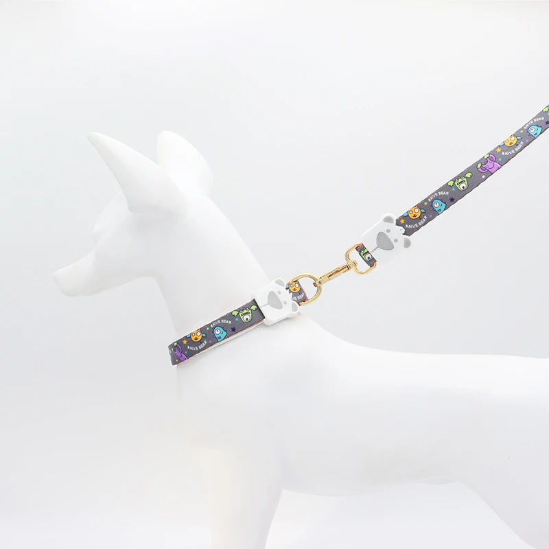 Dog Collar and Leash Combo Set,Cartoon Print Soft Nylon Webbing Polyester Material for Small Medium Dog Walking Running Training