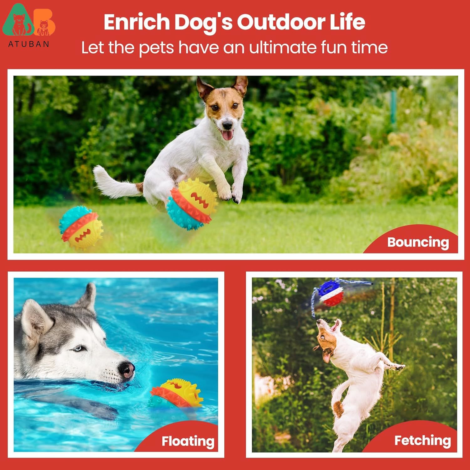 ATUBAN Squeaky Dog Toys for Aggressive Chewers,Tough Dog Chew Toys for Dogs,Treat Dispensing Dog Toys for Boredom & Enrichment