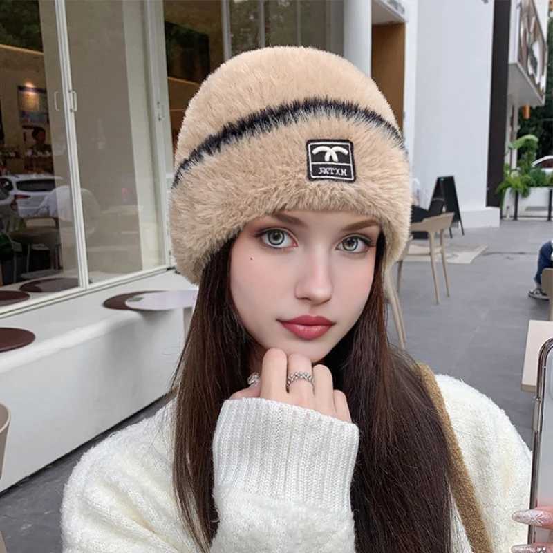 Beanie/Skull Caps A thick and warm knitted hat for autumn and winter women set with wool hat and solid color hat J240913