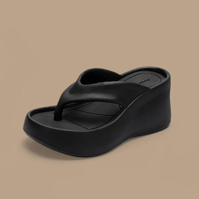Women's Clip Toe Wedge Flip Flops 2024 Summer Chunky Platform Beach Sandals Woman Thick Sole High Heeled Eva Slippers Slides
