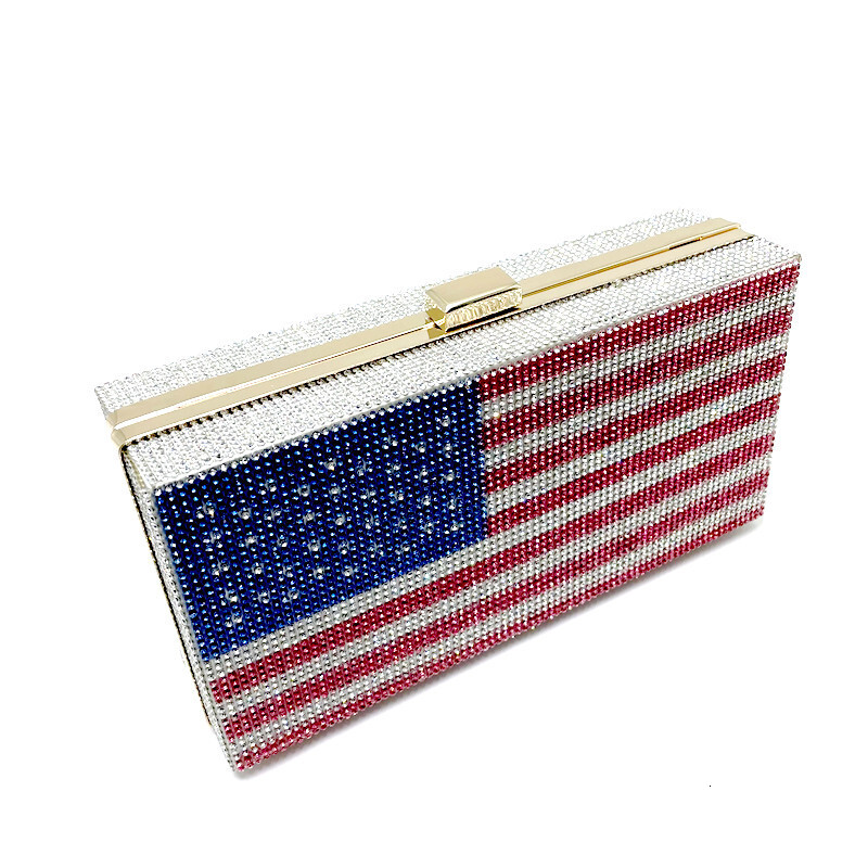 New Hot Dress Dinner Handheld Water Diamond American Flag Party Evening Clutch Bag