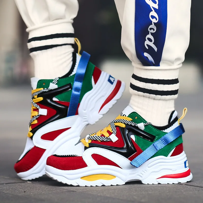Man's Sneakers Chunky Wedge Dad Shoes Fashion Couple INS Hot Harajuku Style Lace-Up Mesh Platform Sneakers Brand Men Shoes