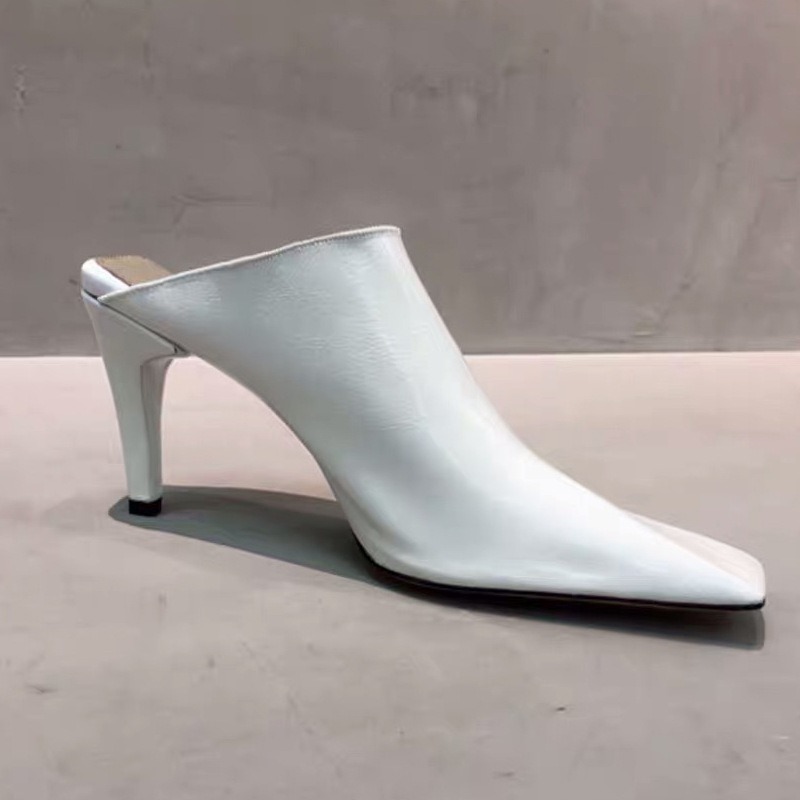 2024 Vintage Slippers Women's Summer Square Toe High Heels Stiletto Half-drag Muellers