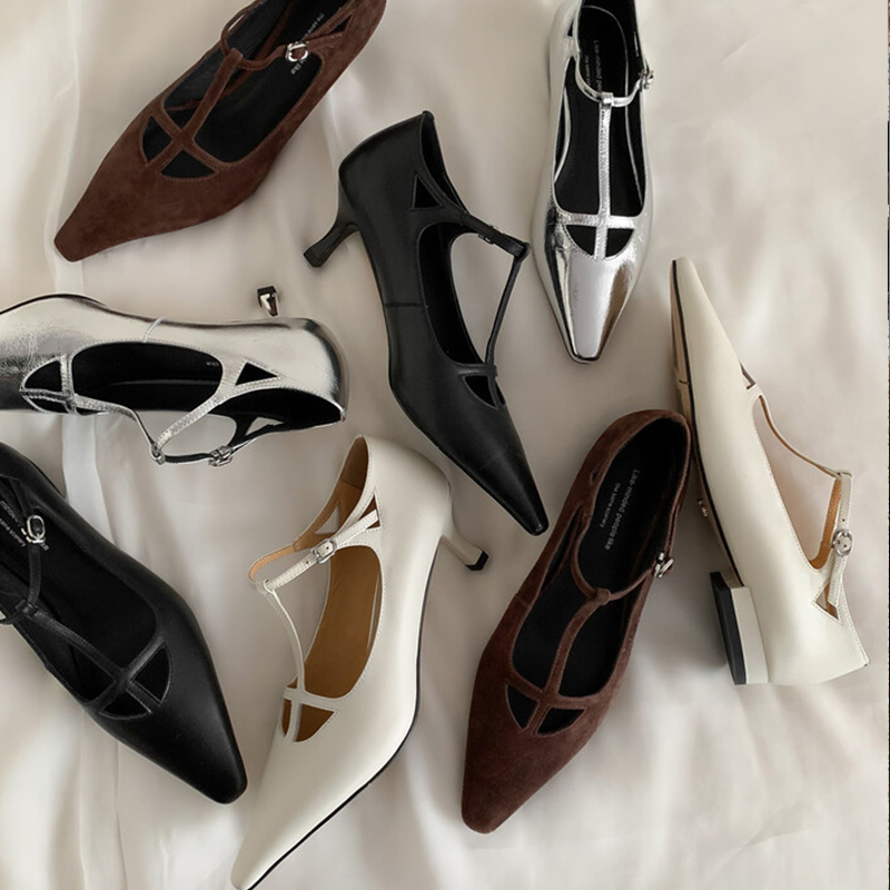 Size JOZHAMTA 34-40 Real Leather Women Pumps T-Strap Sexy Pointy High Heels Shoes New 2025 Fashion Flats Office Lady Elegant Dr c32e