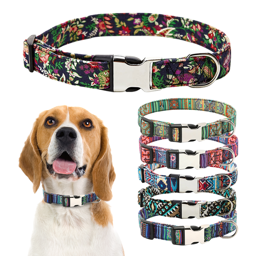 Custom Personalized Engraved Metal Buckle Dog Collar Adjustable Pet ID Nameplate Dog Collar Ethnic Style Dogs Pets Accessories