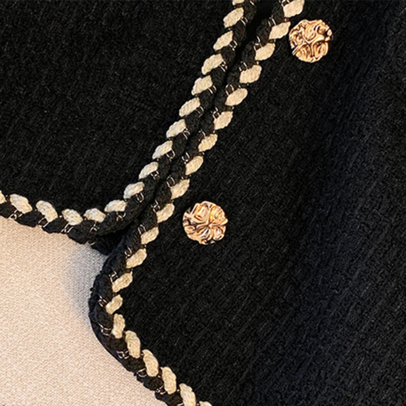 MEXZT Cropped Black Coarse Felt Jacket Womens Retro Set Quilted Coat Winter Short Coat Womens Elegant Thick Coat Top 240906