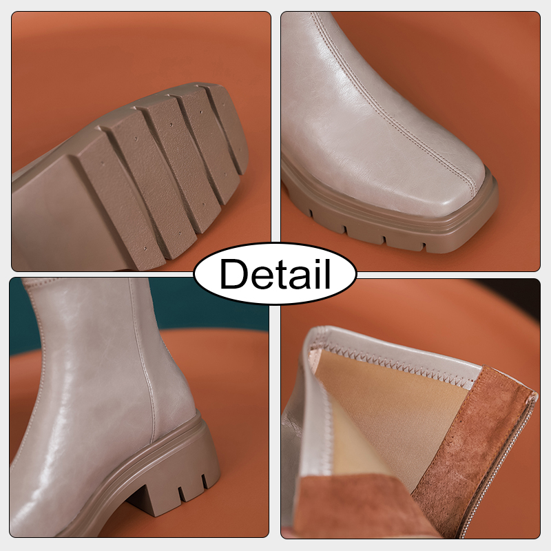 JOZHAMTA Size 33-40 Women Ankle Elastic Leather Thick High Heels Shoes Platform Short Booties Casual Office Stretch Boots