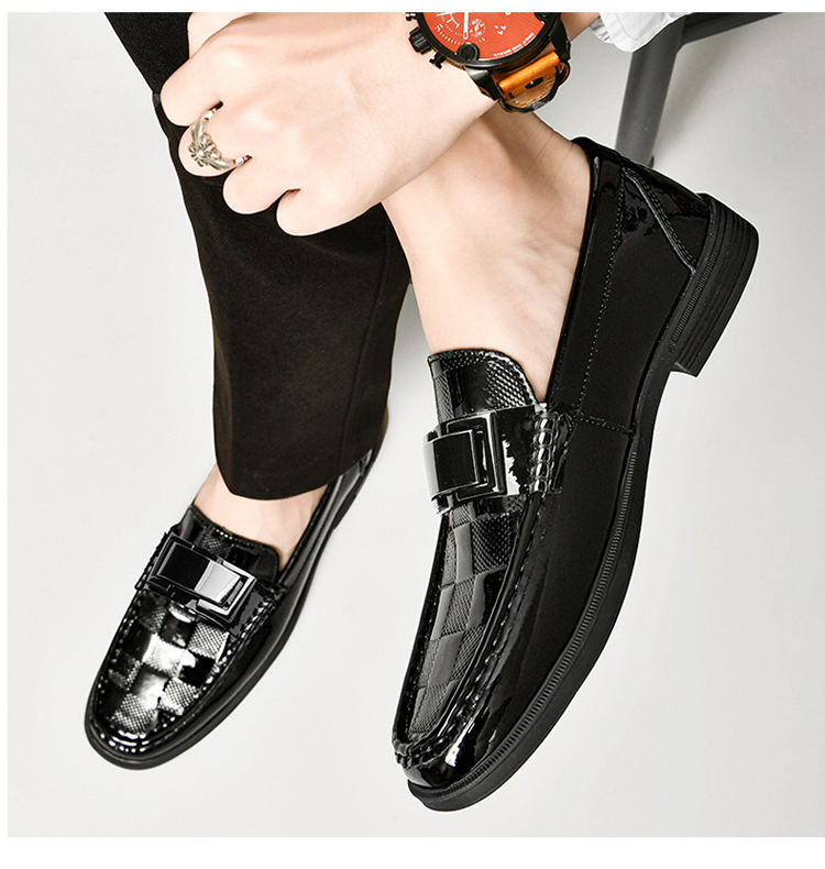 2024 European New Shoes for Men Cow Leather Casual Shoes Plaid Print Business Dress Shoes Fashion Slip-on Loafers 38-46