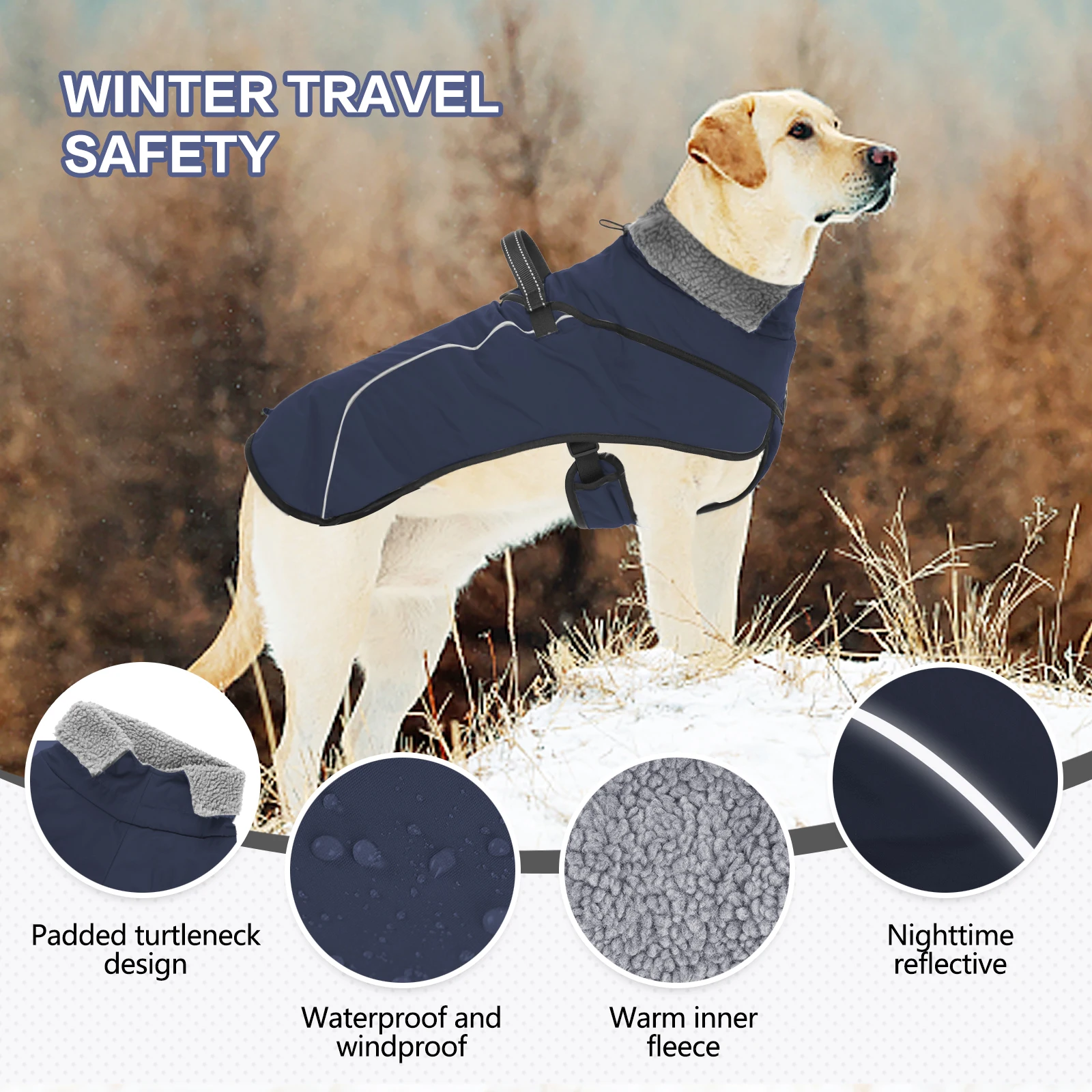 Waterproof Dog Clothes for Medium Large Dogs Winter Warm Clothes Windproof Snow Jacket Clothes Reflective Design Dog Clothing