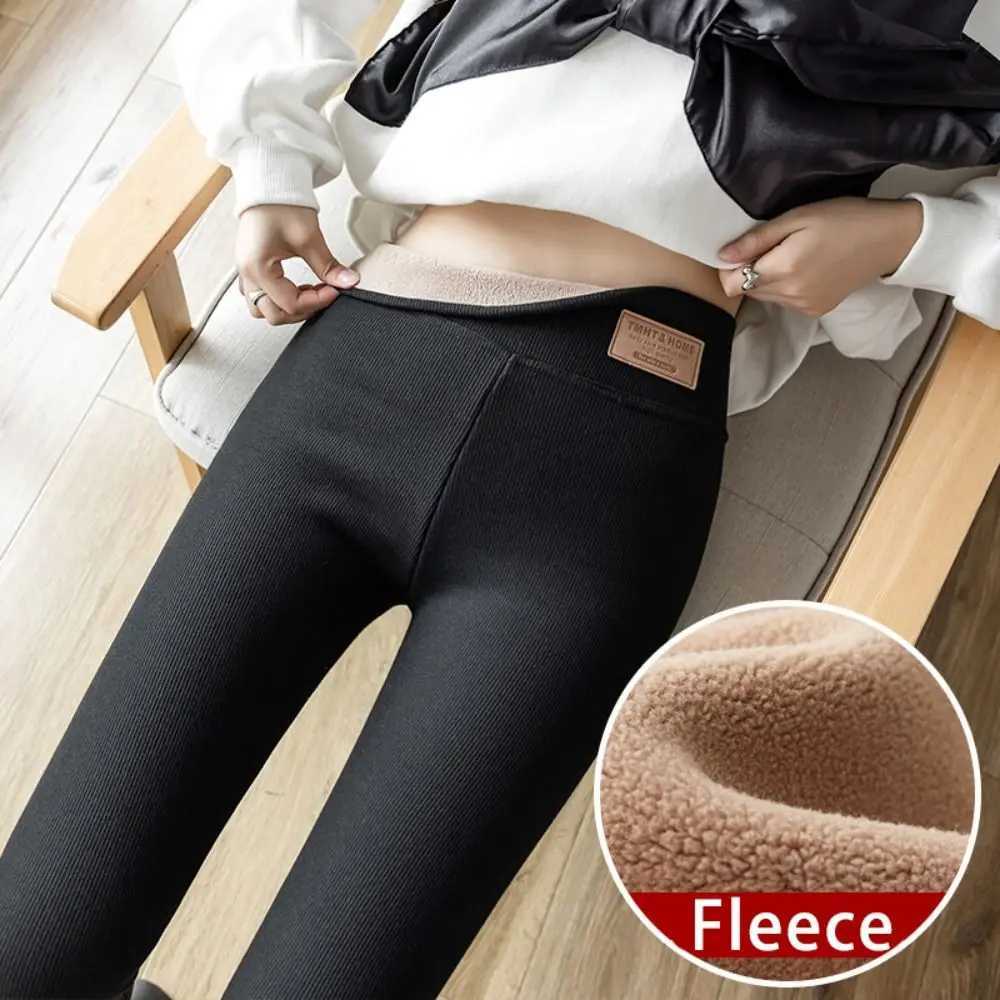 Fashion Letter Women Leggings Thickened Autumn Winter Long Pants Slim Fit Warm Fleece PantsX240914