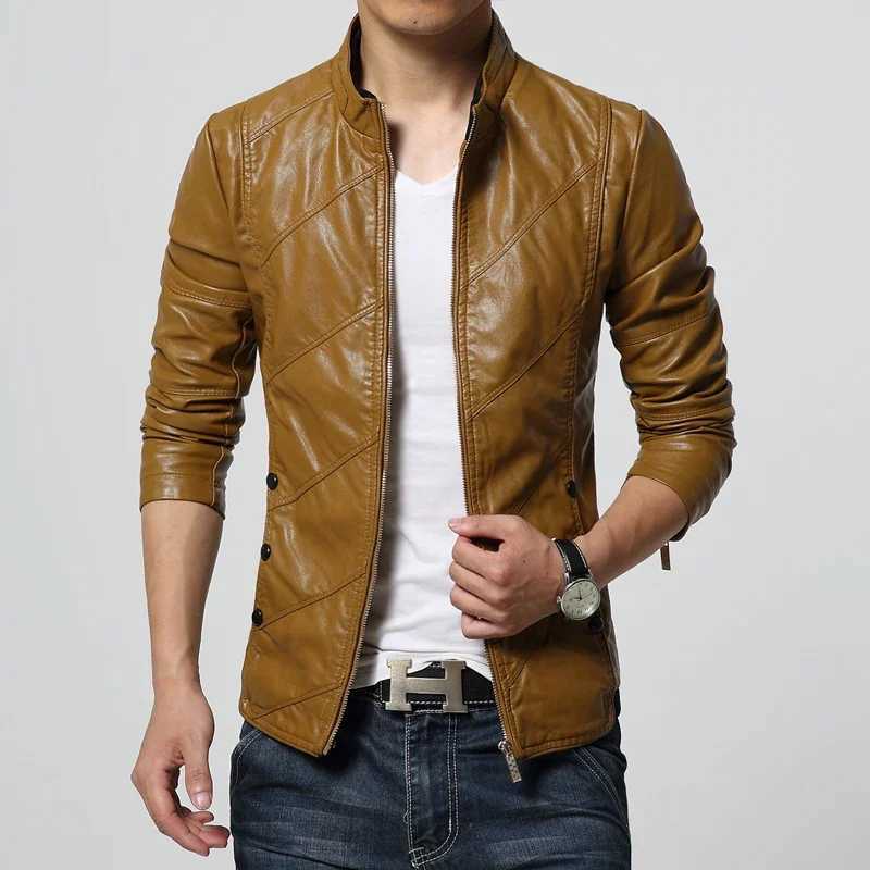 Brand 2024 New Mens Fashion Leather Jacket Mens Collar Slim Biker Jacket High Quality Mens Coat Solid Color Jacket Size 5XL-MX240913