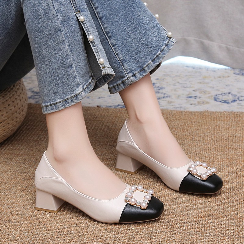 2025 new Heels Gold 2022 Slip On Women Shoes Orange Chunky Sandals Branded Pumps Footwear Round Toe Lace-Up Latest 3cm Slip-On White Spr 3305 -