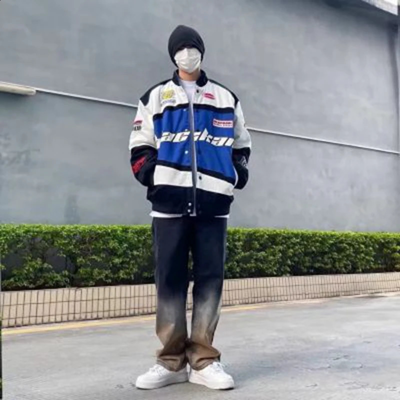 Retro racing jacket mens high street motorcycle tactical military spring womens color competition baseball 240904