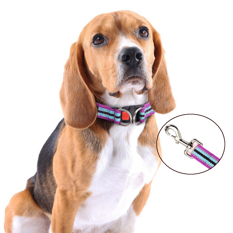 Poly Cotton Pet Collar Adjustable Dog Collar with Reflective Strips and Double D Buckle Suitable for Cats & Small To Medium Dogs
