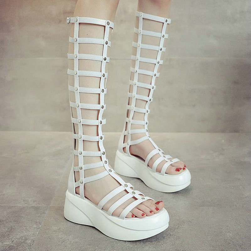 Sandals Roman Summer High Tube Heel Hollowed Out Thick Soled Women's Shoes Waterproof Platform Cool Boot 3bbd