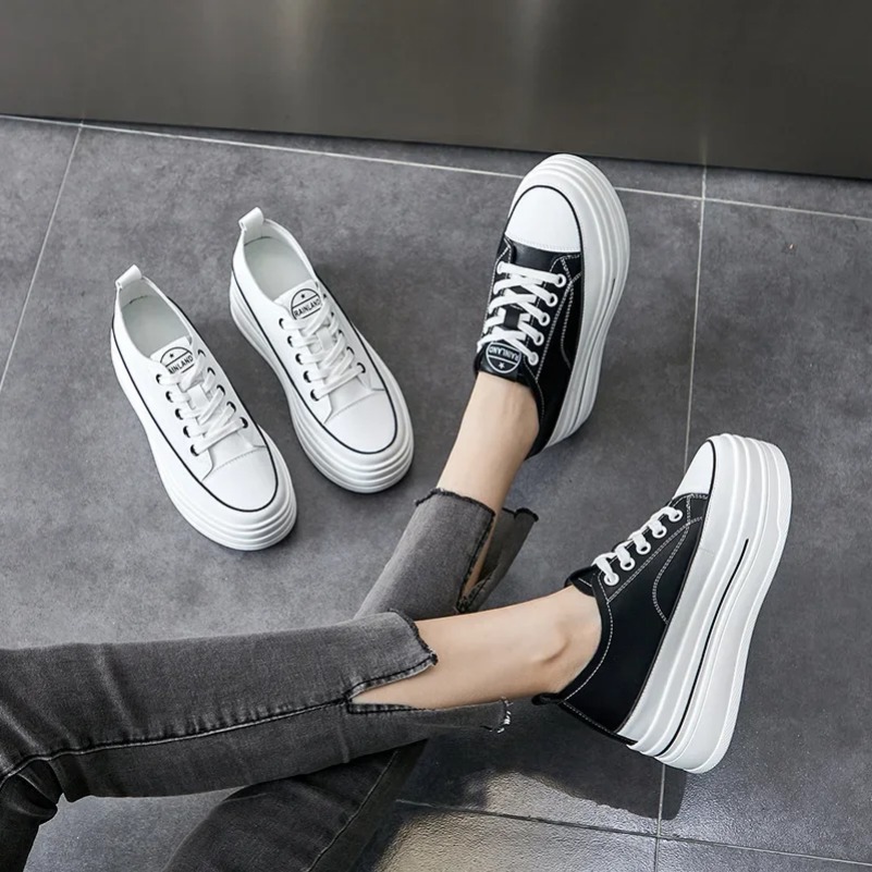 Koznoy 8cm Genuine Leather Vulcanize Summer High Brand Comfy Spring Autumn Platform Vulcanize Women Chunky Sneaker Loafer Shoes