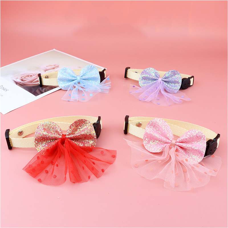 Shiny Bow Cat Collar Bow Tie Collar Cat Dog Adjustable Anti-Choking Safety Breakaway Princess Style Cats Collars Pet Accessories