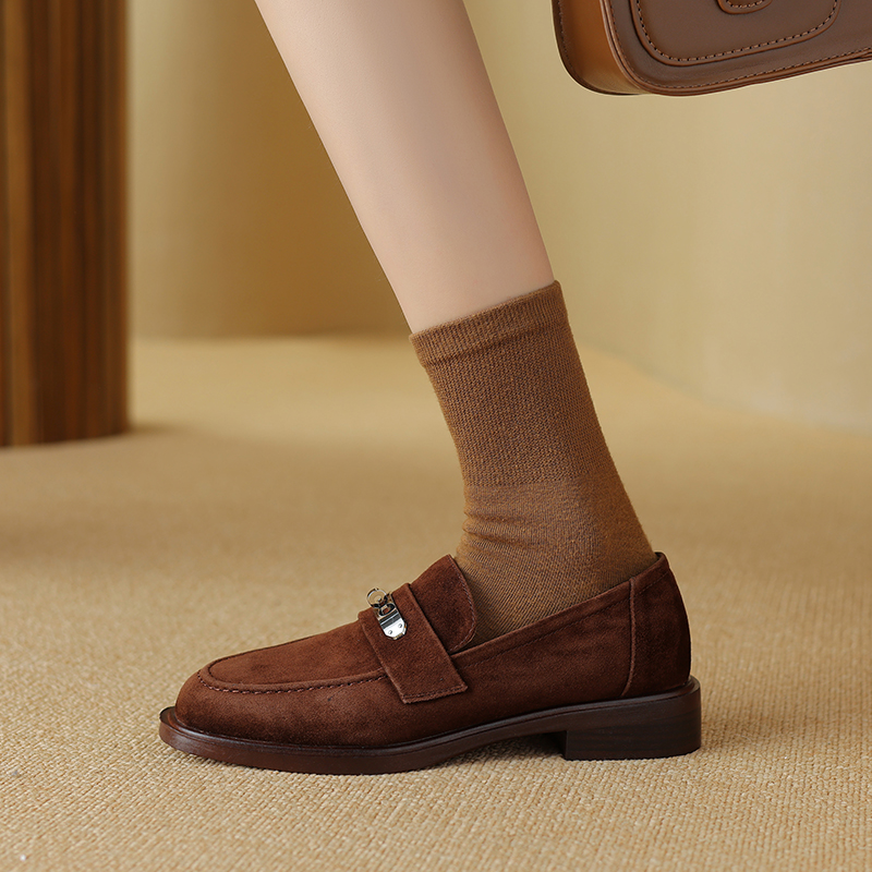 2024 Spring Sheep Suede Women Shoes Round Toe Chunky Heel Women Pumps Shoes for Women Deep Mouth Loafers Low Heels Ladies Shoes