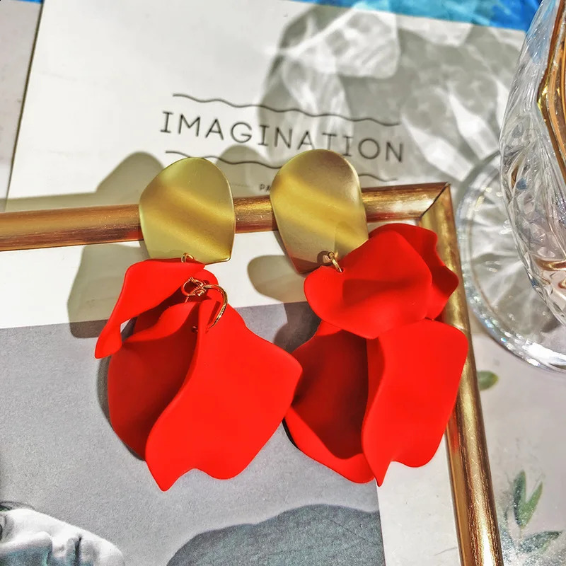 Colorful Rose Petal Drop Earrings For Women Girls Personality Simple Dangle Party Wedding Ear Jewelry 240906