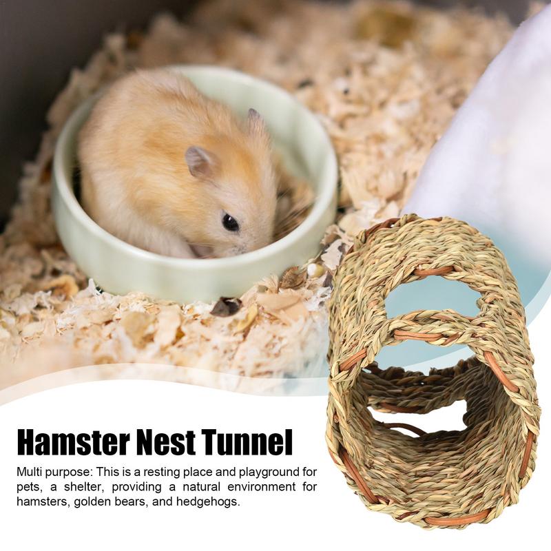 Hamster Grass Tunnel Hamster Tunnel Nest Natural Grass Woven Indoor Pet Hideaway Hut Small Animals Activity Center For Dutch Pig