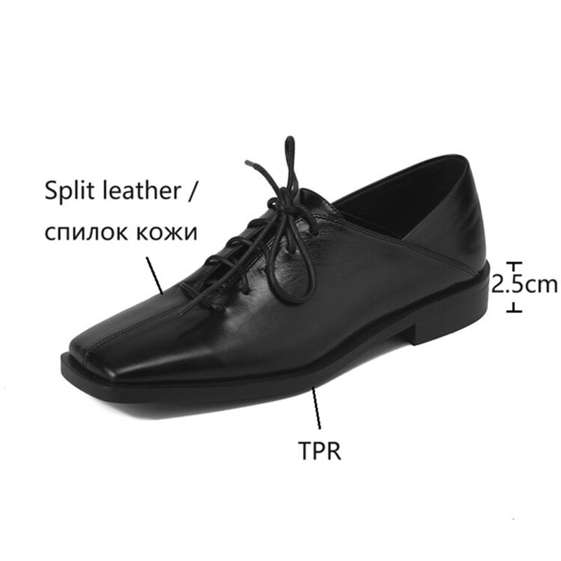 Spring/Autumn NEW Genuine Leather New for Square Toe Chunky Women Pumps Lace-up Low Heel Shoes 74a0