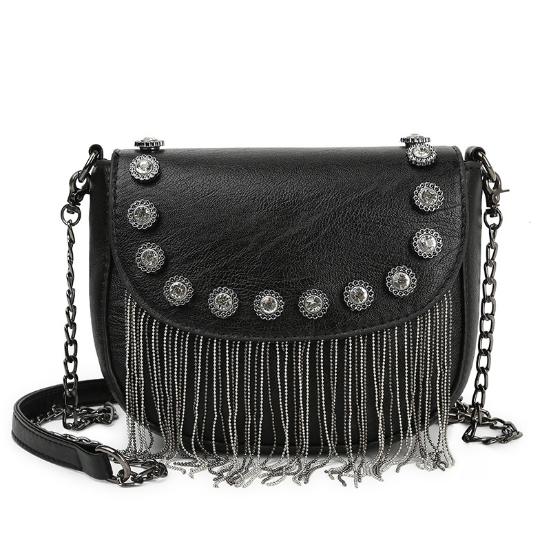 Women's bag new crossbody bag rivet small square bag cover tassel mobile phone bag Korean version women pu shoulder bag