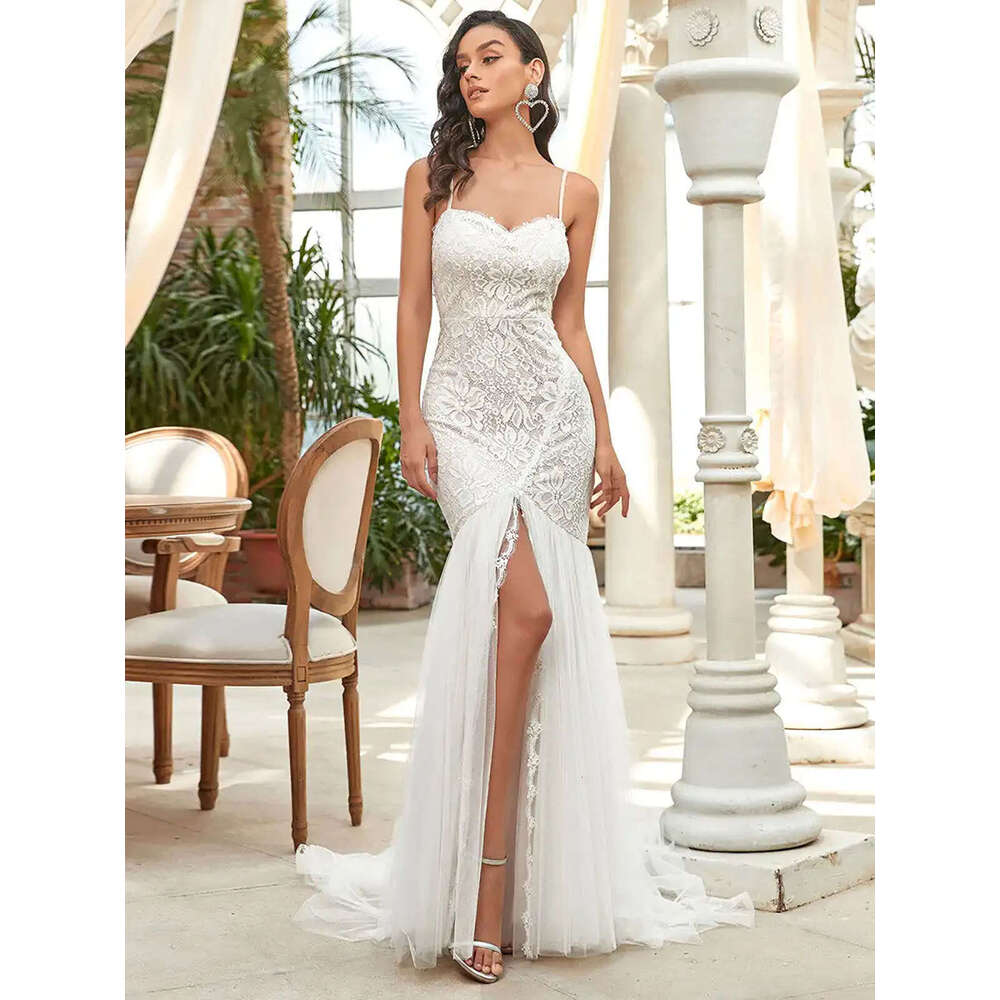 Dresses Mermaid Elegant Spaghetti Strap Appliques Lace Backless Or Length Princess Bride Wedding Dress Custom Made