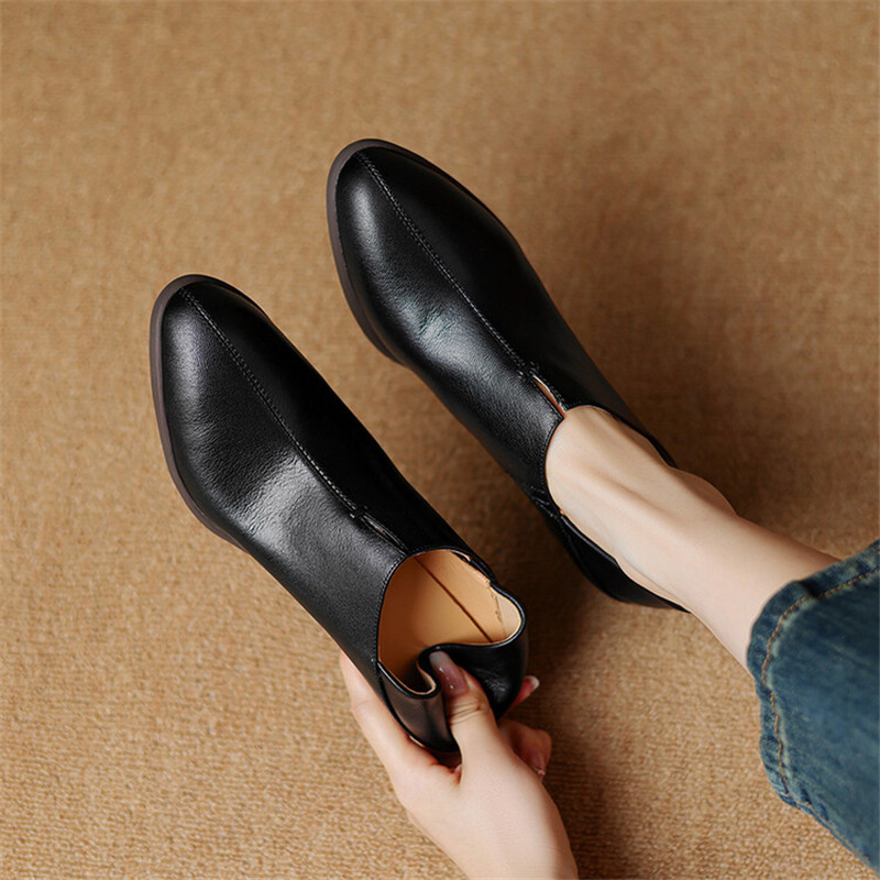 Autumn New Genuine New Leather Fashion Round Toe Casual for Chunky Heel Shoes Women Pumps atos De Mujer 62c4