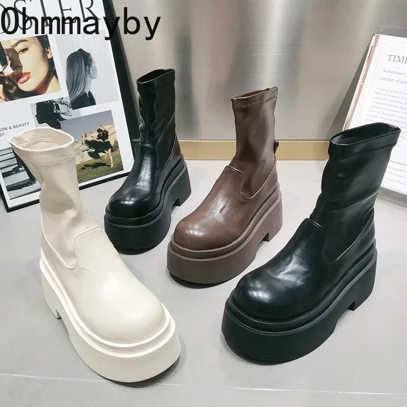Flats Platform Women Ankle Boots Fashion Elegant Back Zippers Shoes Autumn Winter Women's Morder Short Booties 68c1 's