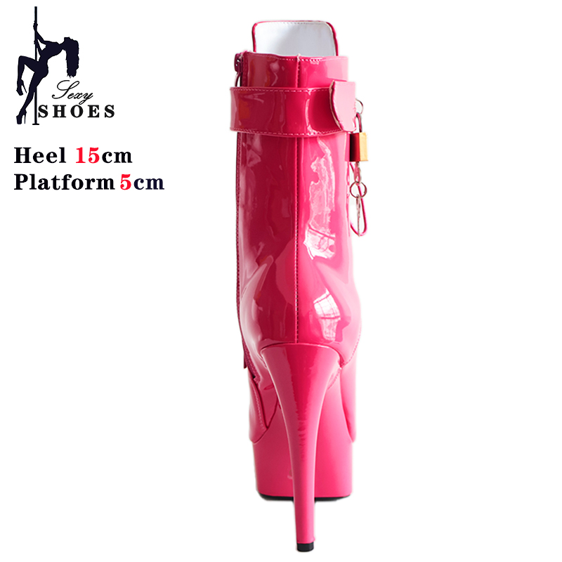 New Striper Sexy 6 inch Heel Women Ankle Fetish Padloc Boots High heels Party Pole Dance Striptease Shoes