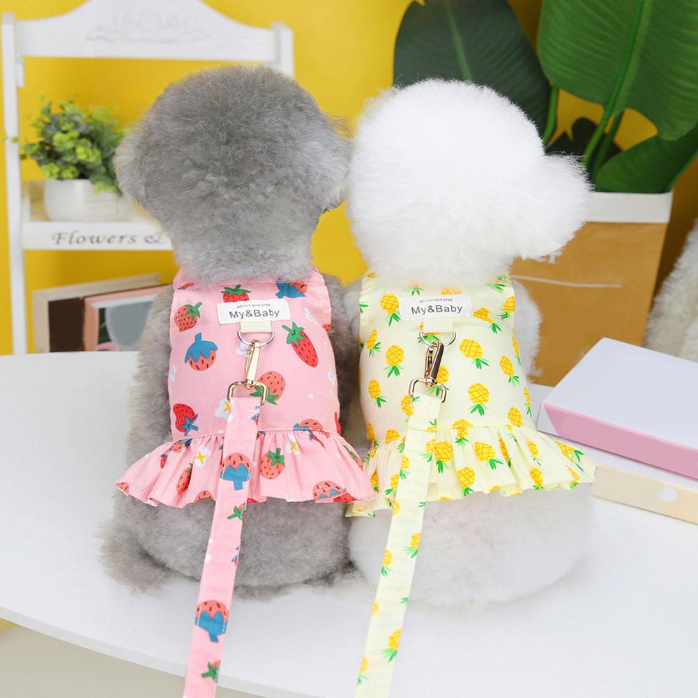 Pet Skirt Fruit Pattern Harness Design Soft Texture Comfortable Wear Lightweight Dress Up Breathable Dog Collar Traction Rope H260129