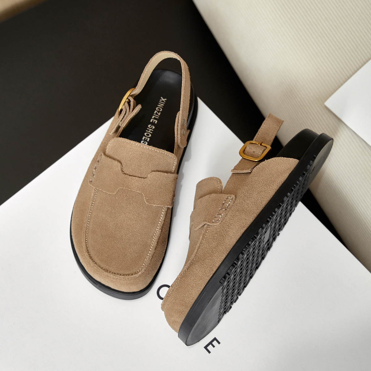 ck Low House Slippers Platform Shoes Slides Cover Toe Mules For Women 2024 Soft Flat Rubber Hoof Heels PU Basic Fabric Casual dh911125171