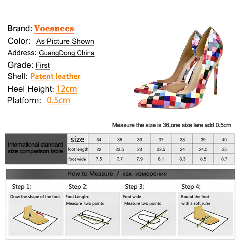 Summer Colorful Grid High Heels Pumps High Quality 12CM Party Women Shoes Club Fashion Slip-on Pointed Toe Stilettos Plus Size