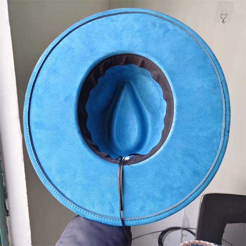 Womens suede 10cm wide Brim Fedora hat Mens autumn and winter felt jazz hat Classic suede Fedora Sombrero 240912