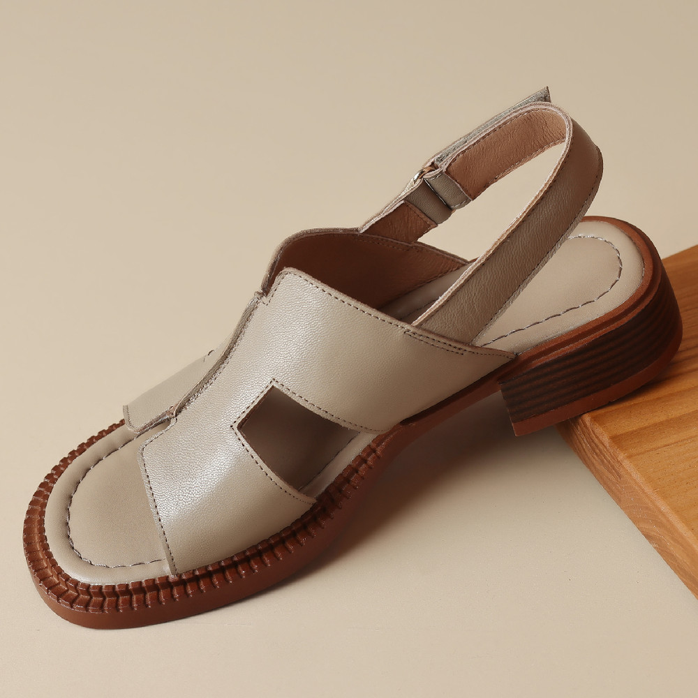 size Plus 35-41 women's sandals genuine leather hollow-out summer open toe casual female flats footwear soft comfortable shoes ecba