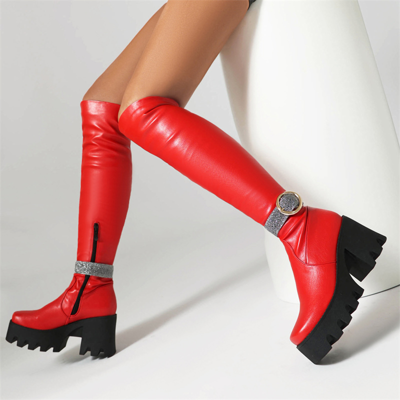 Knee Sexy Boots Women Platform Red White Black Long Thigh High Boot Thick Punk Heels Winter Dance Shoes Lady Large Size 48 e1f6