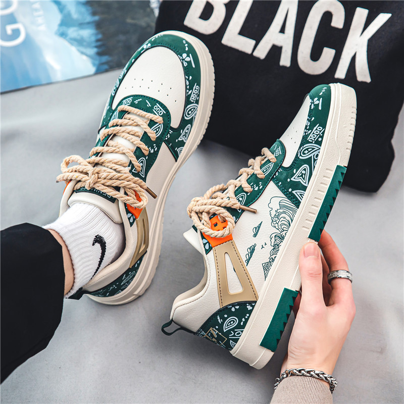 2023Men's Shoes Spring and Summer Wave Flower Shoes Men's Tide Shoes Men's Leather Sports Casual Breathable Board Shoes