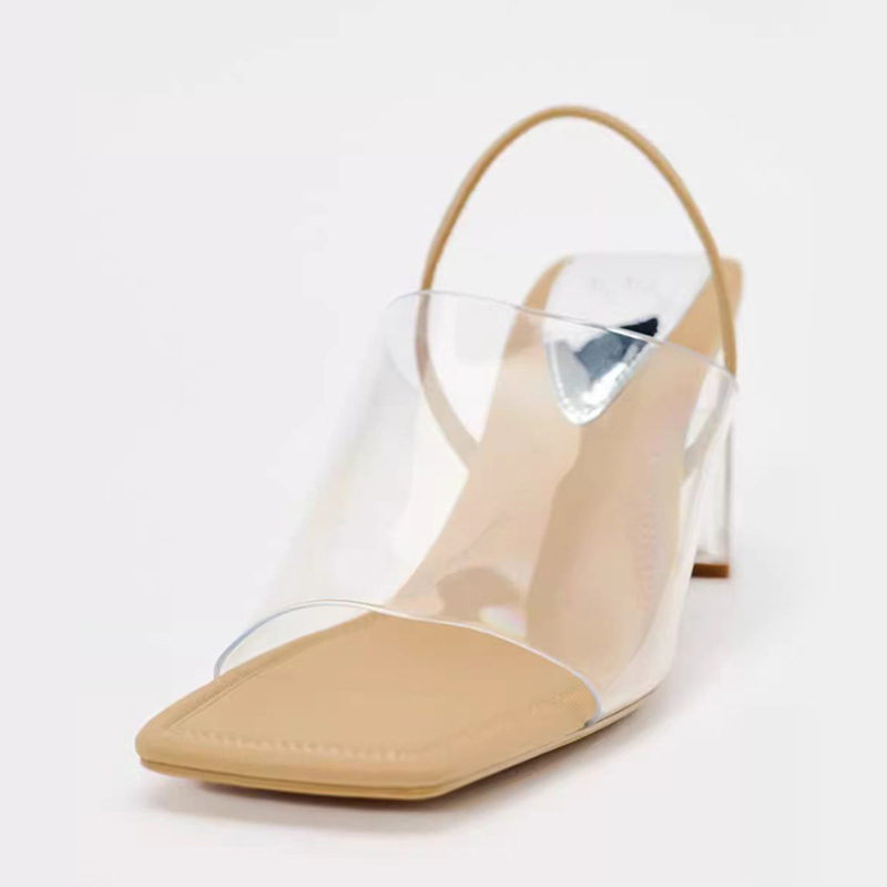 2025 new Size JOZHAMTA 34-43 Women Mule Sandals Pvc Clear Thick High Heels Summer Shoes 2025 Ins Fashion Party Dress Office Lady Slides fb57