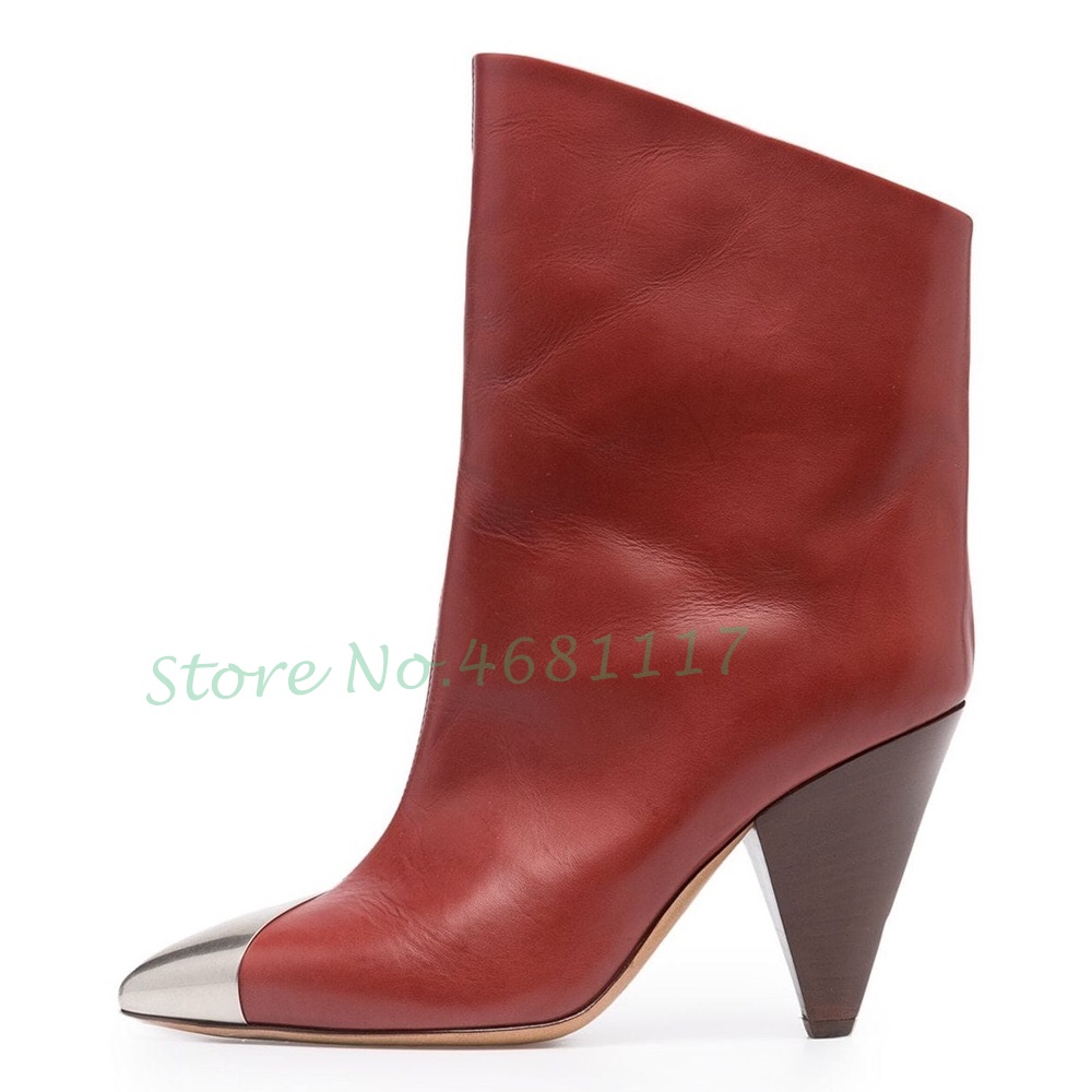 Splicing Metal Toe Spike Heels Boots Women Winter Pointy Toe Ankle Boots Stitching Catwalk Fashion Women Knee High Heels Boots