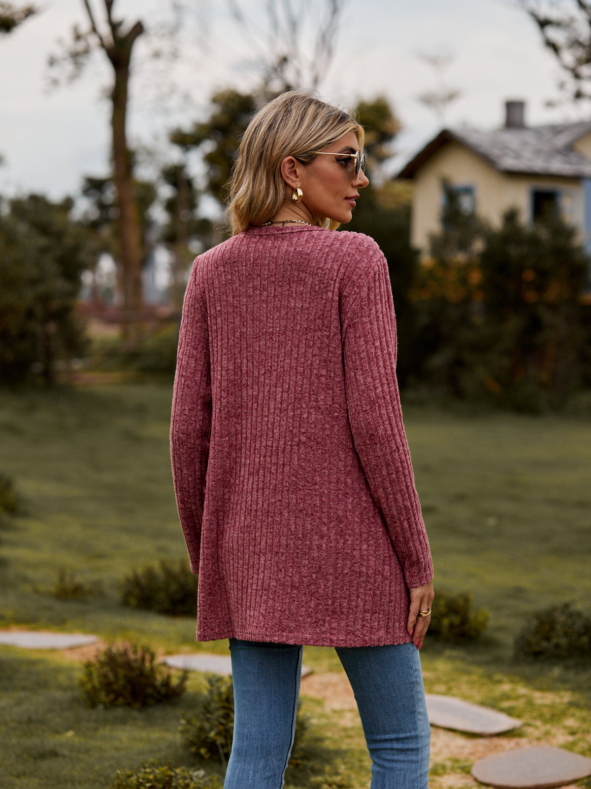 Fall 2024 Women's Casual Brushed Knit Long Sleeve Cardigan - Comfortable Solid Color Outerwear