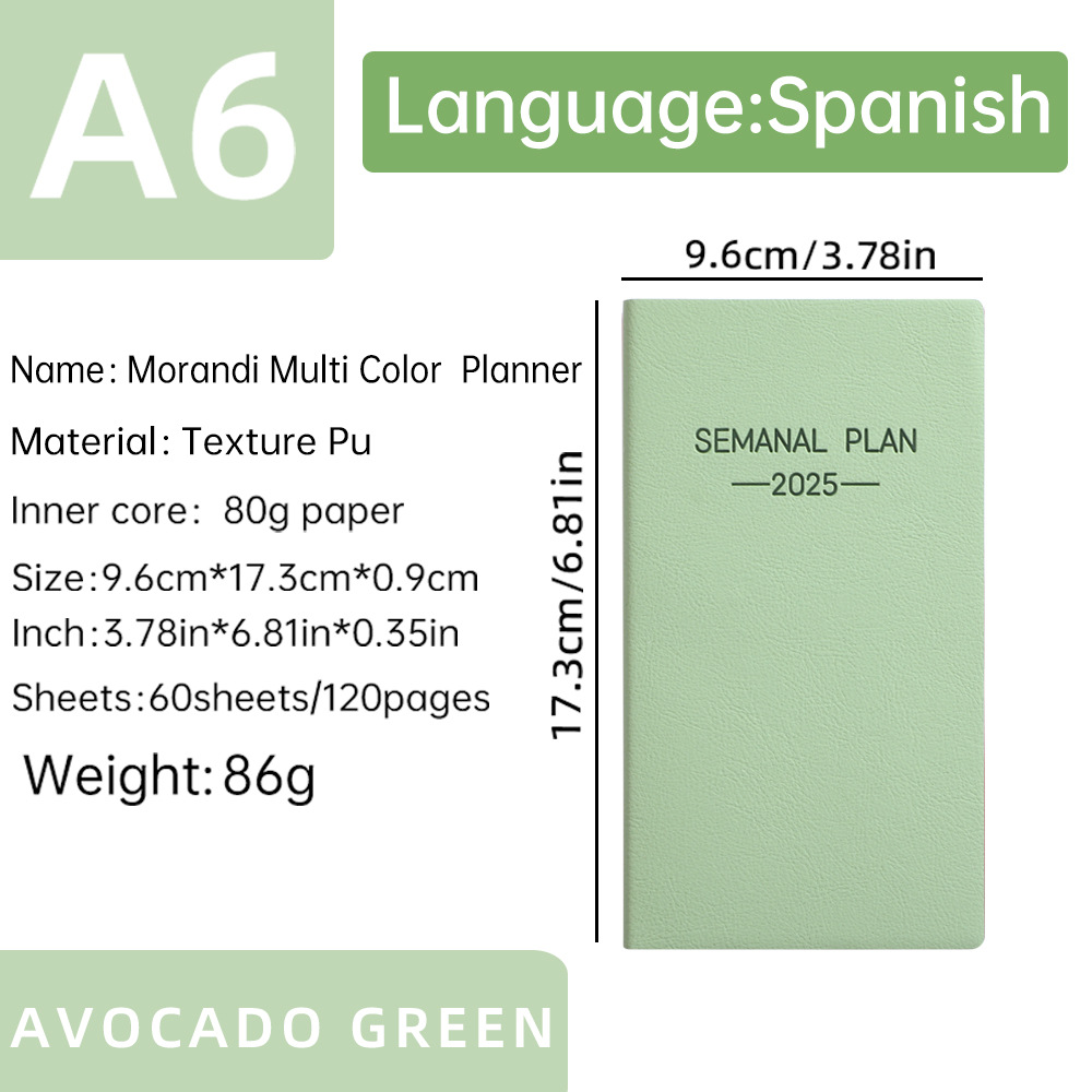 Morandi color scheme 2025 A6 Spanish calendar book portable pocket plan book daily plan notebook