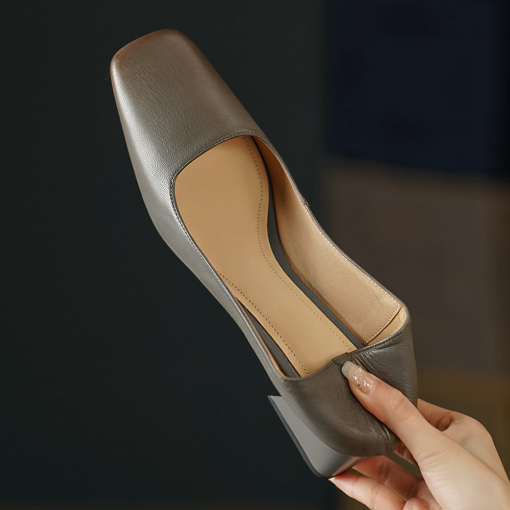 Autumn 2023 new women's sheepskin thick high heel square toe slip-on pumps New elegant ladies OL style daily dress heeled shoes sale 38ed ed