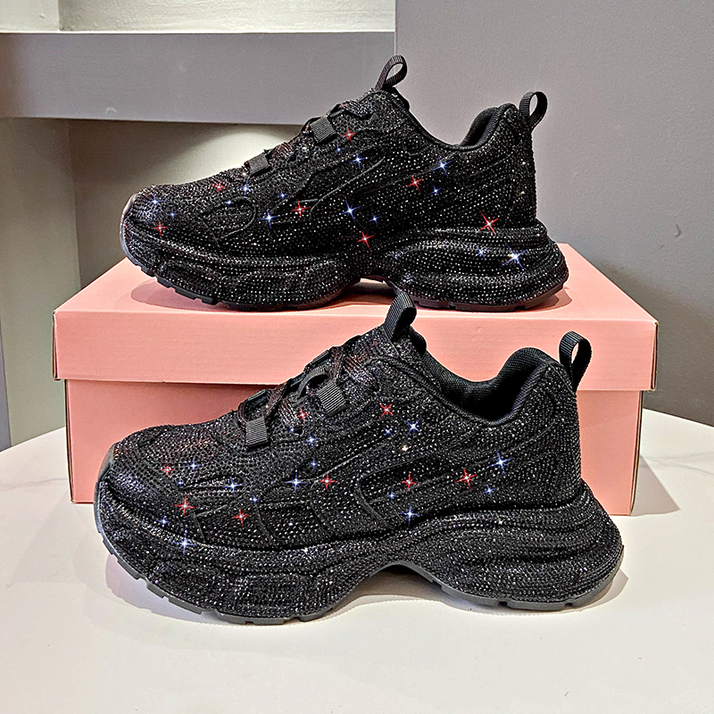 Youth Girls Chunky Crystal Sneakers Women Fashion Casual Breathable Height Increased Flat Platform Bg Shoes Footwear