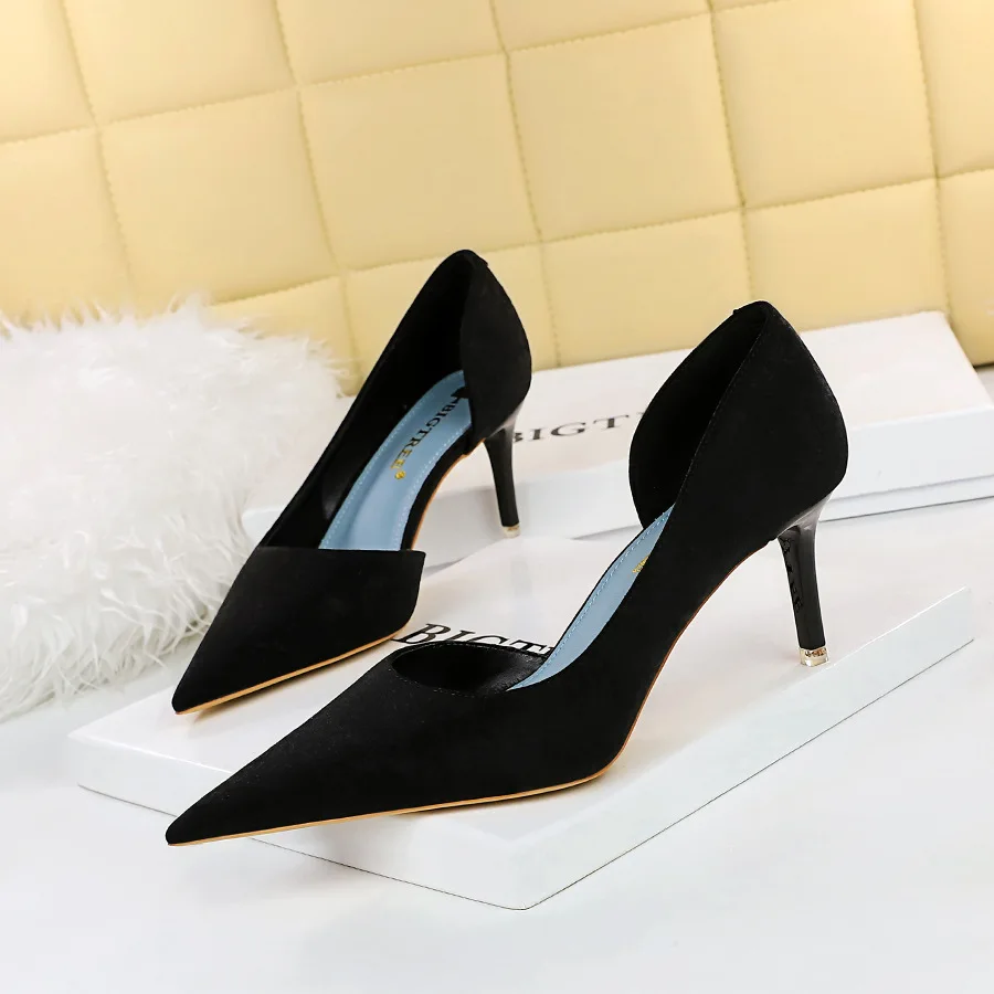 New BIGTREE Designers Original Top Quality Pumps Novelty New Pointed Toe ck 7.5CM Thin Heels Retro Office Career Women Shoe 54c0