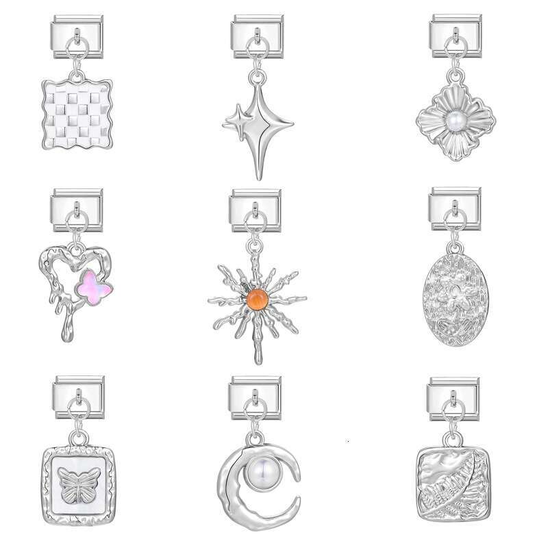 New Women's Gift heart star Pendant Italian Charms Links Bangle Beads Fit 9mm Stainless Steel Bracelet Making DIY For Women Fashion Jewelry