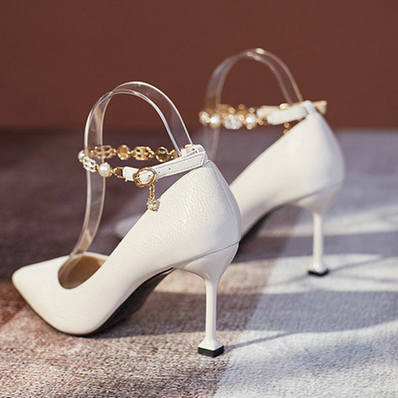 Temperament Summer New 2024 Shallow Mouth Stiletto High Heels Baotou European Daily Comfortable White Sexy Pointed Women's Pumps