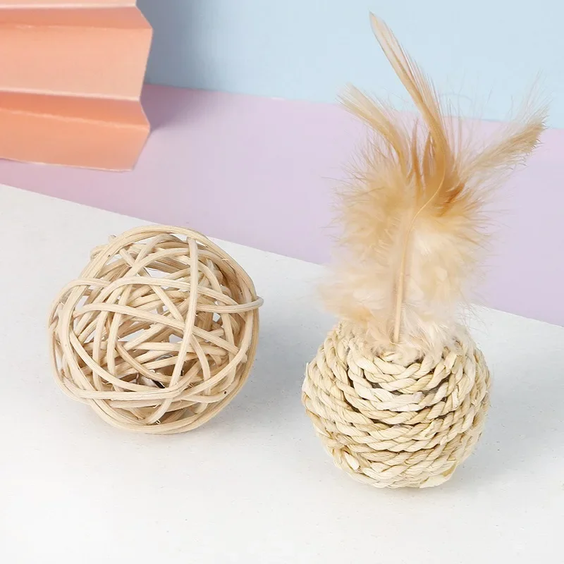 2PCS/1SET Pet Toy Ball Self-soothing Rattan Rattan Ring Sound Ball Hand-woven Double Ball Set Cat Toy Cat Supplies
