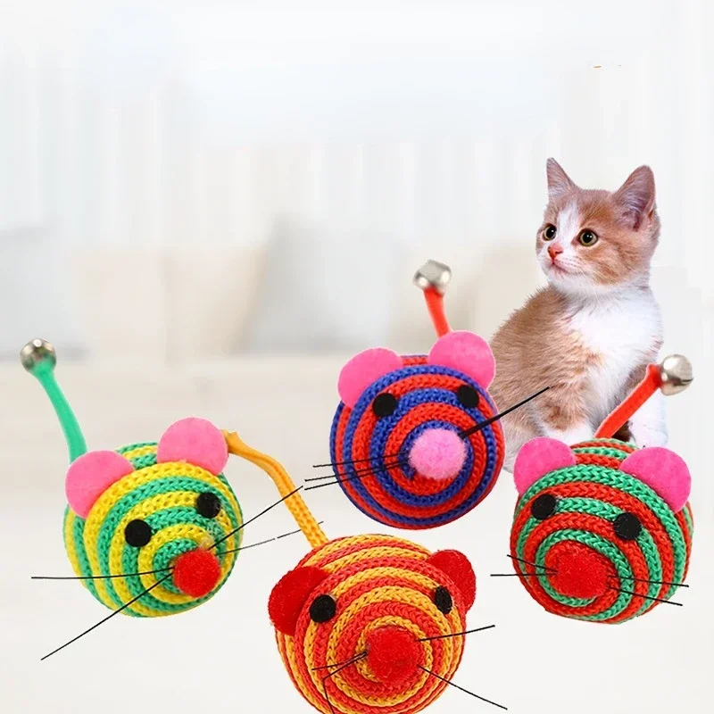 Toy Lovely Stripe Nylon Rope Round with Bell Chew Cat Toys Interactive Mouse Ball Pet Products