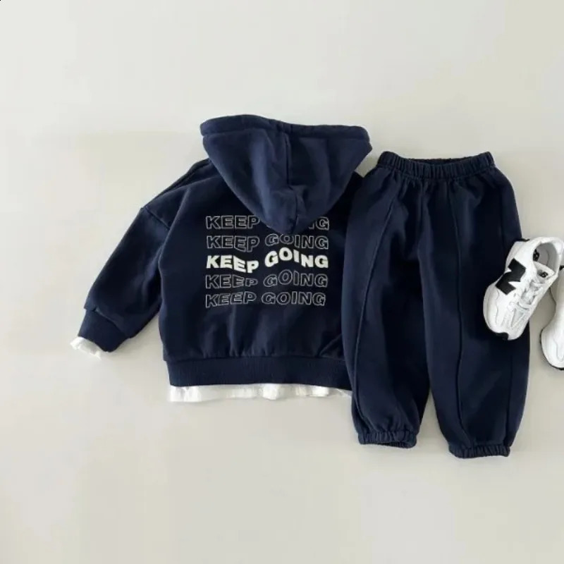 Korean INS Kids Boys Jogger Set Baby Boys Workout Jacket Hoodie Elastic Sweatpant Sets Full Zip Hooded Child Tracksuit 1-6T 240906